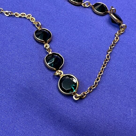 J. Crew Long Gold-Tone Necklace w/ Bezel-Set Blue/Green Crystals - Picture 9 of 14